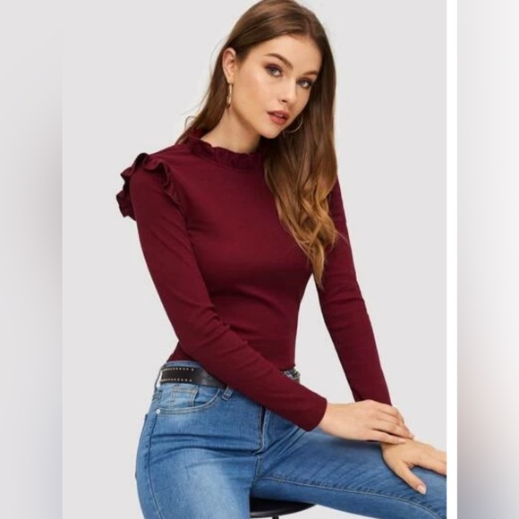 Frill shoulder detail long sleeve sweater - Picture 2 of 2